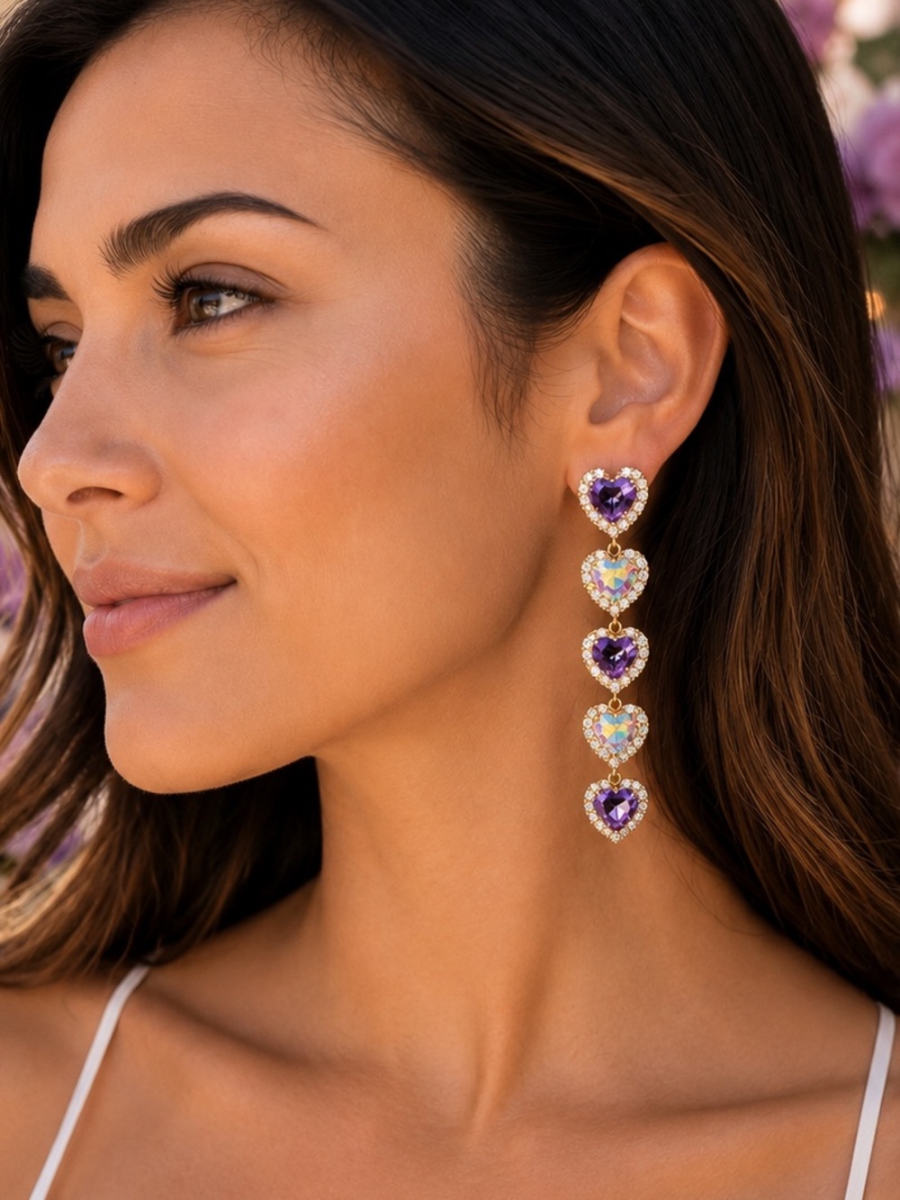 Aurora Borealis Heart Crystal Dangle Earrings 925 Posts